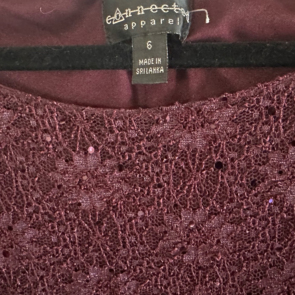 NWOT Connected Apparel Deep Purple Long Sheer Sleeve Sequin Formal Dress Size 6 - Picture 2 of 7